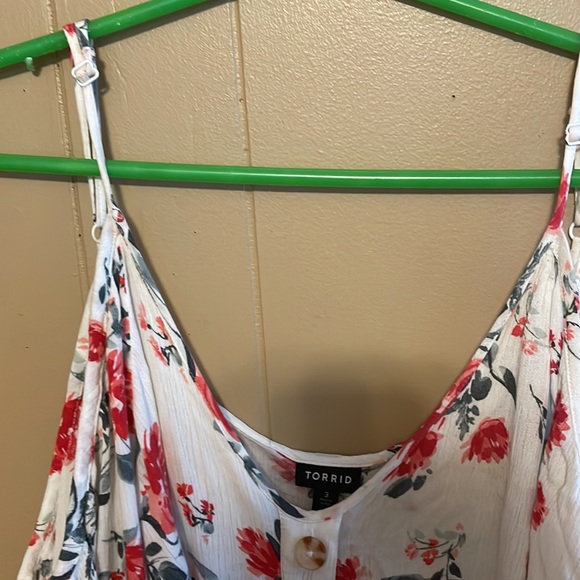 Torrid Ivory Floral Gauze Button Cold Shoulder Bell Sleeve Top - Picture 6 of 9